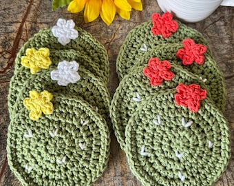 Crocheted Cactus Coasters (Set of 4): Desert Theme Cotton Yarn