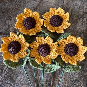 Crochet Sunflower: Cotton Yarn Flower with Wired Stem - Autumn Decor image 4