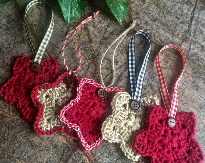 Crochet Star Ornaments Rustic Star Ornaments Holiday Star - Etsy