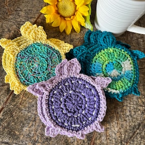 Crocheted Sea Turtle Coasters - Set of 4 - Coastal Home Decor