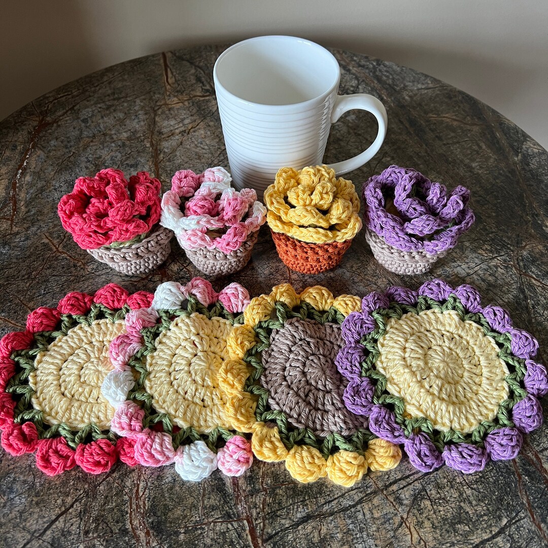 Flower Pot Coaster Set of 2 Flower Coasters in a Pot Flower Etsy