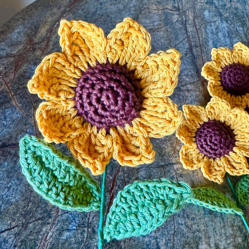 Crochet Sunflower: Cotton Yarn Flower with Wired Stem - Autumn Decor image 7
