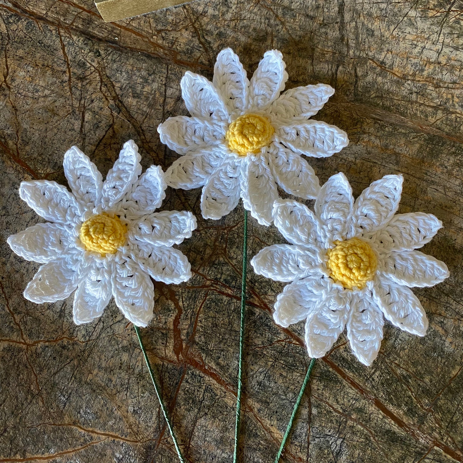 Crochet Daisies Set of 3 Daisy Bouquet Wired Daisy Flower Etsy