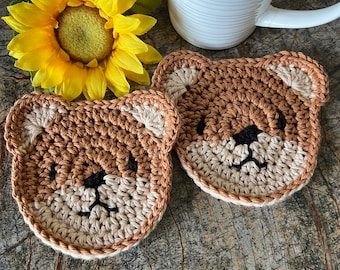 Teddy Bear Coasters Set of 2, Crochet Coasters, Teddy Bears, Gift, Crocheted Coasters, Coffee, Unique Gifts, Animal Lovers Gift