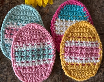 Crocheted Easter Egg Coasters: Colorful Cotton Set of 2