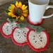 Fruit Coaster Sets of 4, Apple Coasters, Teachers Gift, Crocheted Coasters, Gift, Dining, Coffee, Tea,  Kitchen, Home Decor 