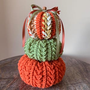 Crocheted Pumpkin Stack, Pumpkin Duo & Trio, Autumn Harvest Decor