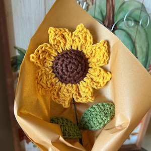 Crochet Sunflower: Cotton Yarn Flower with Wired Stem - Autumn Decor image 1
