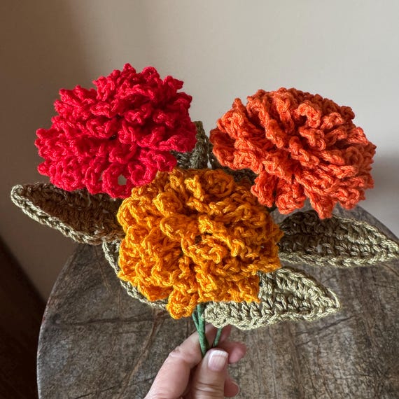 Crocheted Carnations & Mums Bouquet: Cotton Flower Arrangement
