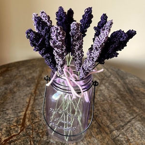 Crochet Lavender Sprigs Set: Handmade Cotton Flower Bouquet