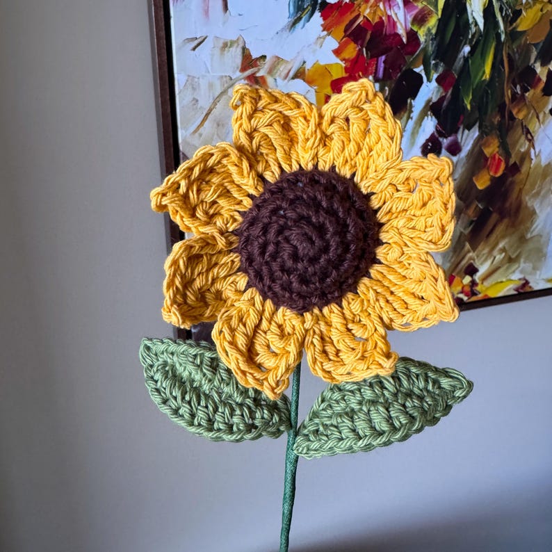 Crochet Sunflower: Cotton Yarn Flower with Wired Stem - Autumn Decor image 5