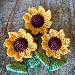 Crochet Sunflower: Cotton Yarn Flower with Wired Stem - Autumn Decor image 6