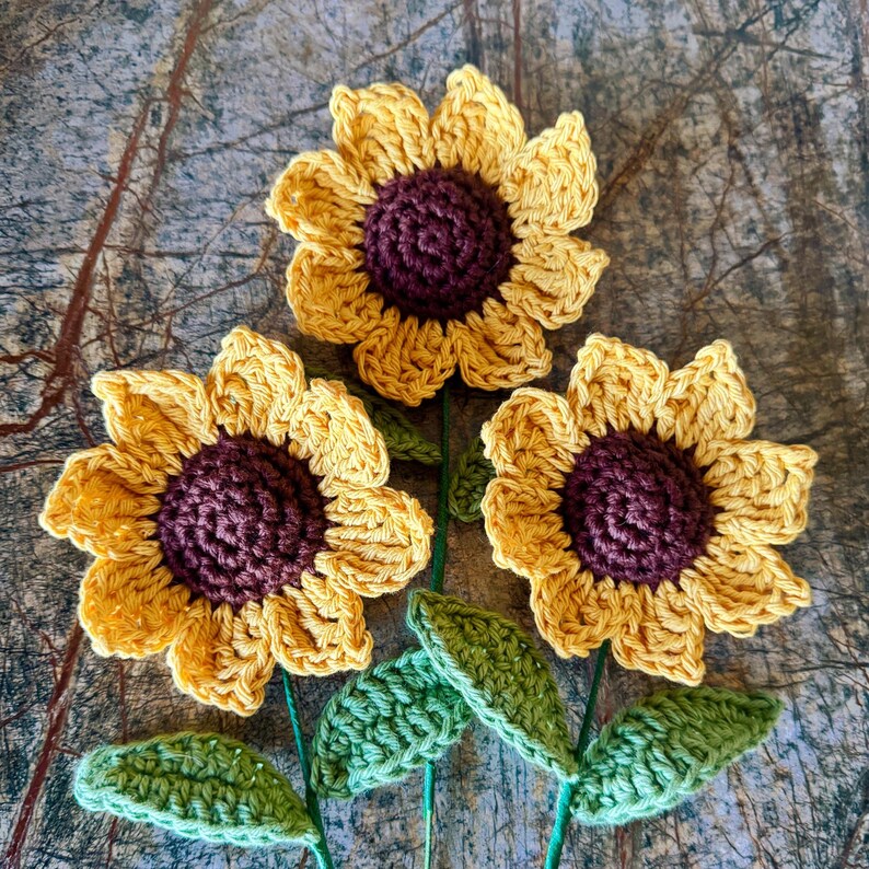 Crochet Sunflower: Cotton Yarn Flower with Wired Stem - Autumn Decor image 6
