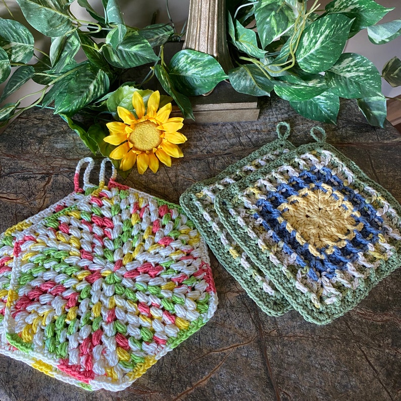 Crocheted Pot Holder Set Trivet Pot Holders Cotton Pot Etsy