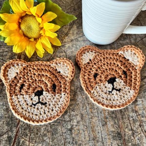 Crochet Teddy Bear Coasters: Cotton Yarn Set of 2