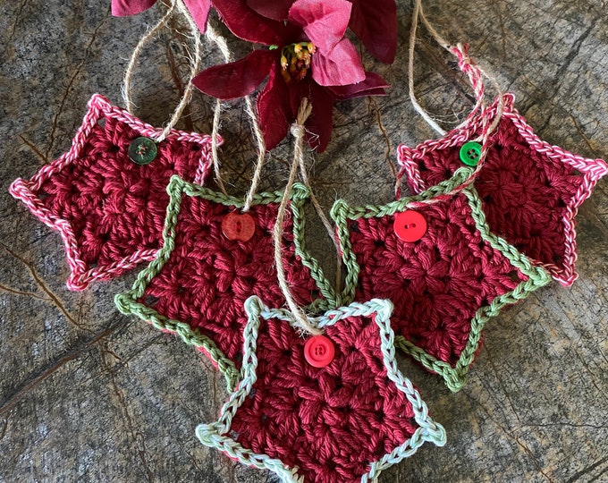 Crochet Star Ornaments, Rustic Star Ornaments, Holiday Star, Ornaments ...