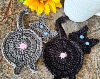 Crochet Cat Butt Coasters (Set of 2): Funny Cat Lover Gift