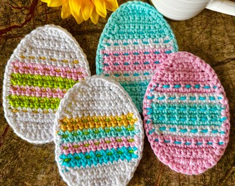 Crocheted Easter Egg Coasters: Colorful Cotton Set of 2