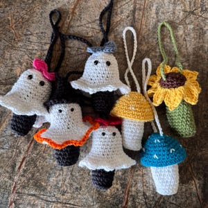 Crocheted Chapstick Holders, Mushroom, Sunflower, Ghost Keychain: Car Hanging Decor