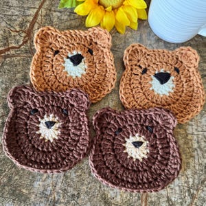 Crocheted Bear Coasters Set: Cotton Yarn, Animal Lover Gift