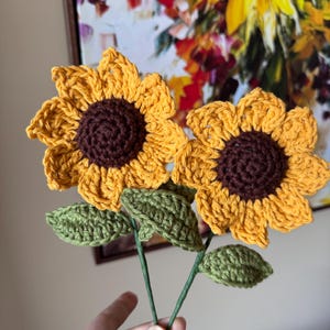 Crochet Sunflower: Cotton Yarn Flower with Wired Stem - Autumn Decor image 10