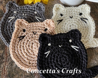 Fat Cat Coaster set of 4, Chubby Cats, Coaster Mix, Crochet Cats, Gift, Cats, Cat Lovers, Crochet Coasters, Coffee, Home Decor