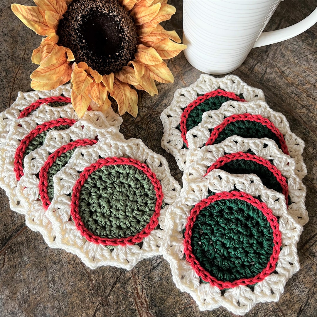 Green Coasters Set of 4, Cotton Coasters, Crocheted Coasters, Coasters