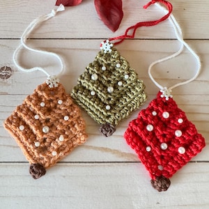 Crocheted Christmas Tree Ornaments: Set of 3, Handmade Holiday Decor