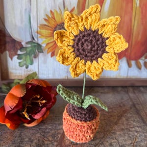 Crochet Sunflower & Pot: Handmade Cotton Amigurumi, 7" Tall