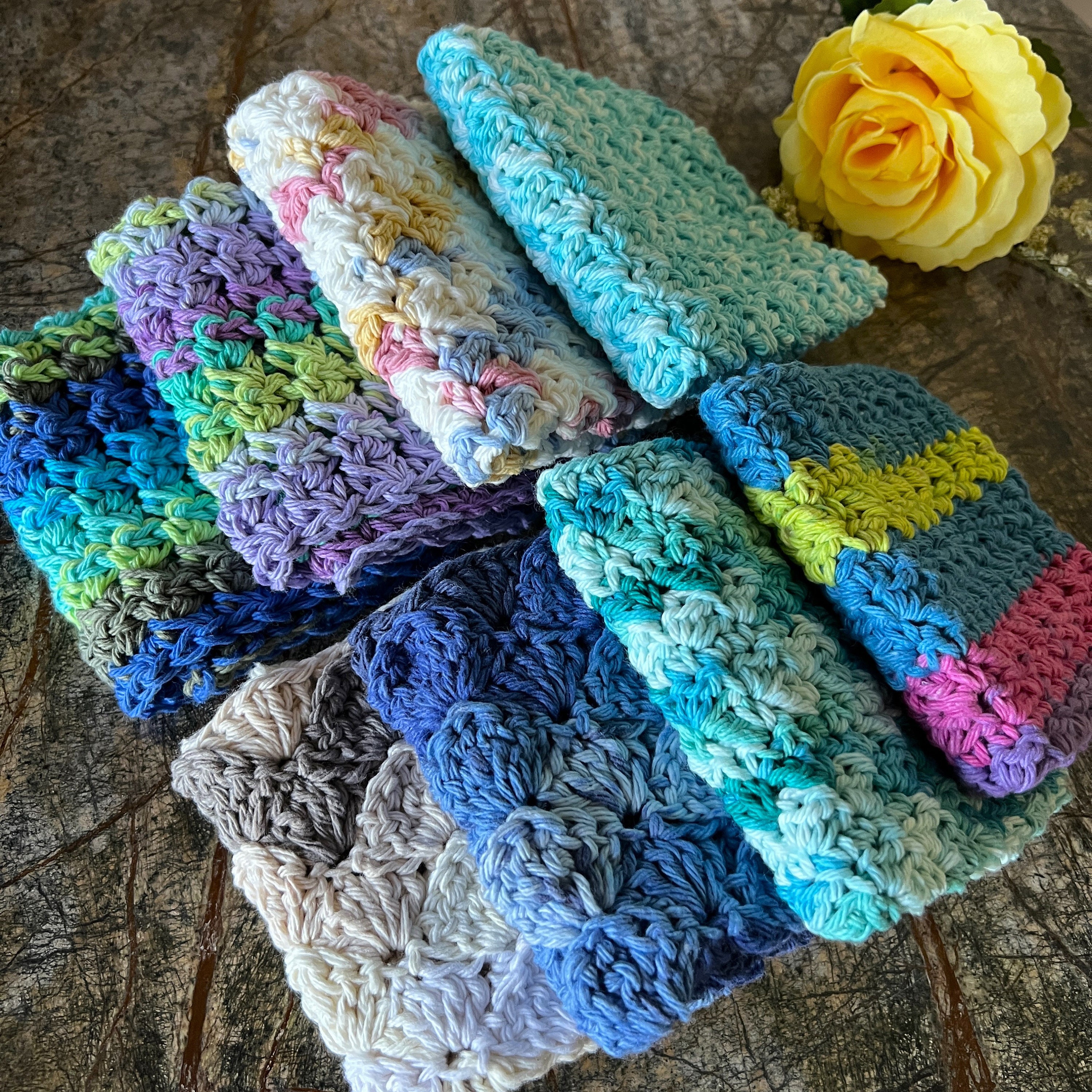 Crocheted Cotton Washcloth Set: Shell Pattern Spa Cloths