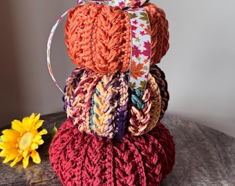 Calabazas tejidas a crochet, decoración de otoño