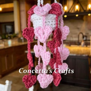 Crochet Hanging  Hearts, Car Plant, String of Hearts, Crocheted Hanging Plant, Car Mirror Hanging Plant, Car Decor, Car Accessories
