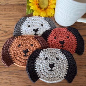 Crocheted Dog Coasters: Cotton Puppy Drink Coasters, Set of 4