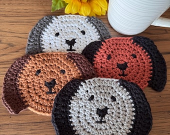 Crocheted Dog Coasters: Cotton Puppy Drink Coasters, Set of 4