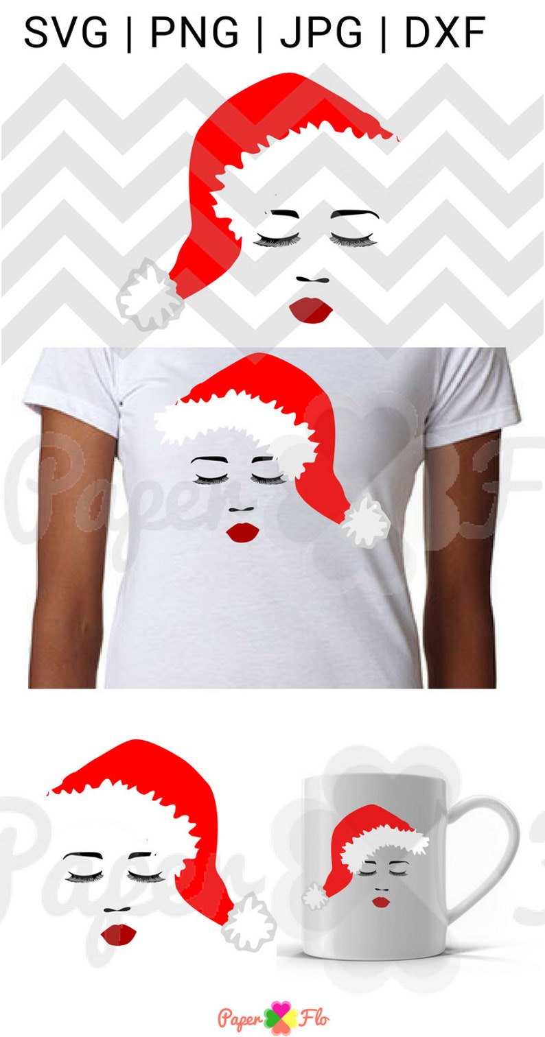 Download Lady face santa hat svg short hair png jpg black woman ...