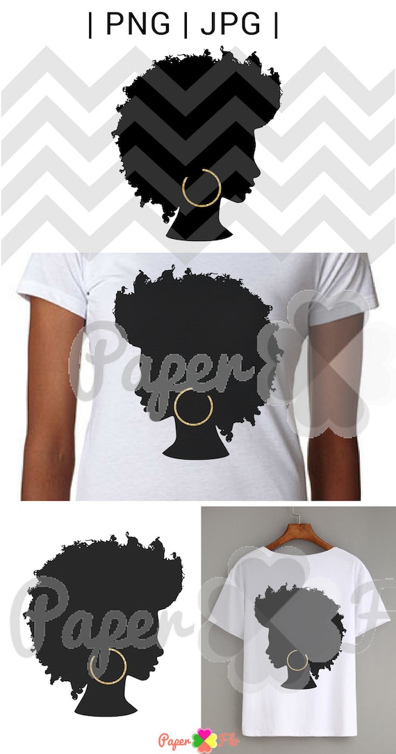 Afro Silhouette Png Gold Hoops Clip Art Black Natural Hair Png Etsy