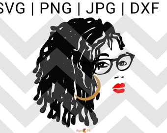 black woman with dreadlocks and glasses and hoop earring svg file