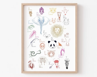Alphabet Poster | Animal alphabet | Nursery alphabet | Kids educational print
