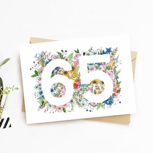 Tarjeta del 65.° aniversario / Tarjeta del 65.° cumpleaños / Tarjeta para el 65.° aniversario / Tarjeta pintada a mano