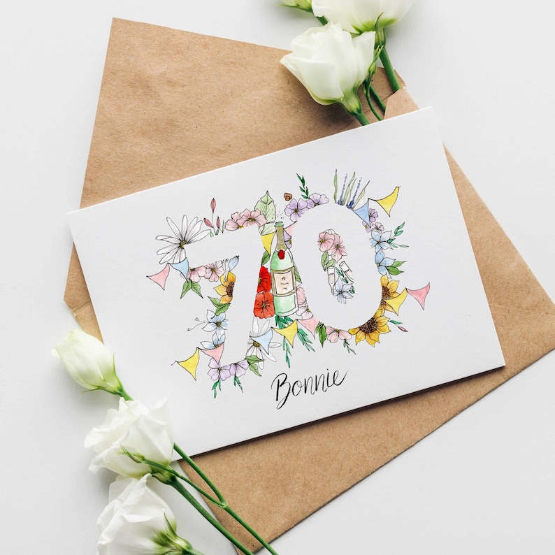 Floral 70th Birthday Card | Printed Copy of Original Watercolour ...