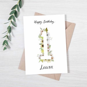 Karte zum 1.Geburtstag | Personalisierte 1.Geburtstagskarte | Blumen 1.Geburtstagskarte
