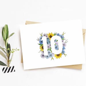 Karte 10 | 10 Geburtstagskarte | Karte zum 10.| Handgemalte Karte