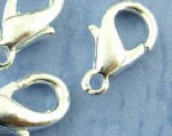 100 carabiners, lobster clasp, silver plated, 12 x 6 mm