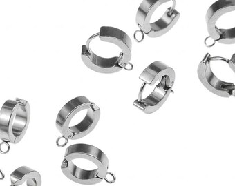 6 sturdy hoop earrings with eyelet, stainless steel, selection