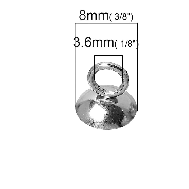May include: Silver-toned metal loop with a round base, measuring 3/8 inch in diameter and 1/8 inch in height. This loop is ideal for hanging jewelry or other small items.