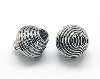 5 beads, stainless steel, stainless steel beads, spirals, silver