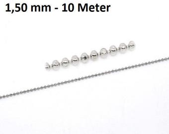 Ball chains, necklace, chain, silver-plated, 1.50 mm, 2 mm, 8 meters, 10 meters