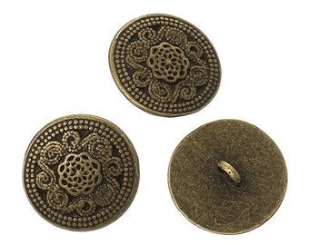 10 boutons en métal, à motifs, 20 mm, bronze