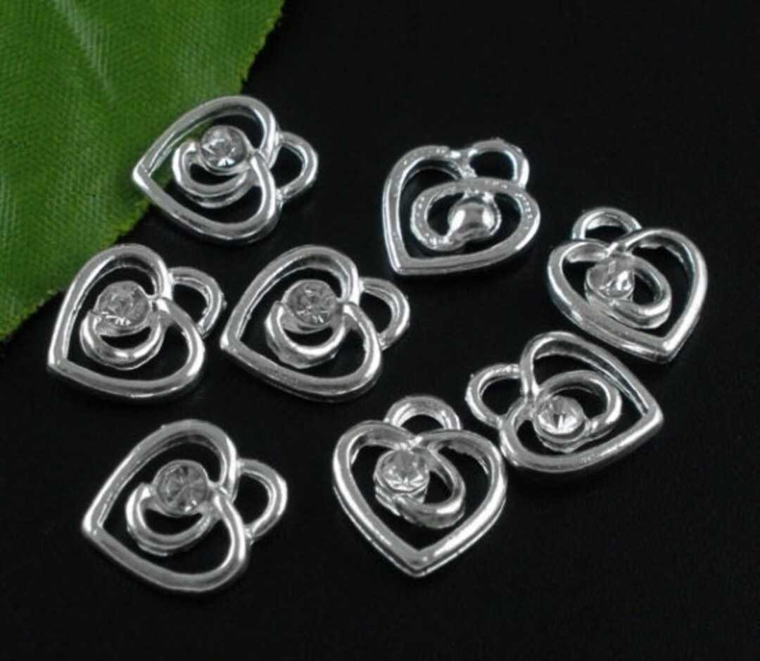 Silver Rhinestone Heart 20 Rhinestone Heart Pendants, Silver - Etsy