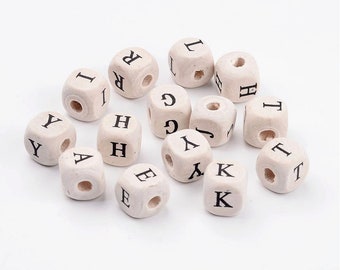 5-26 Buchstaben-Perlen,  Holz,  10mm, Alphabet